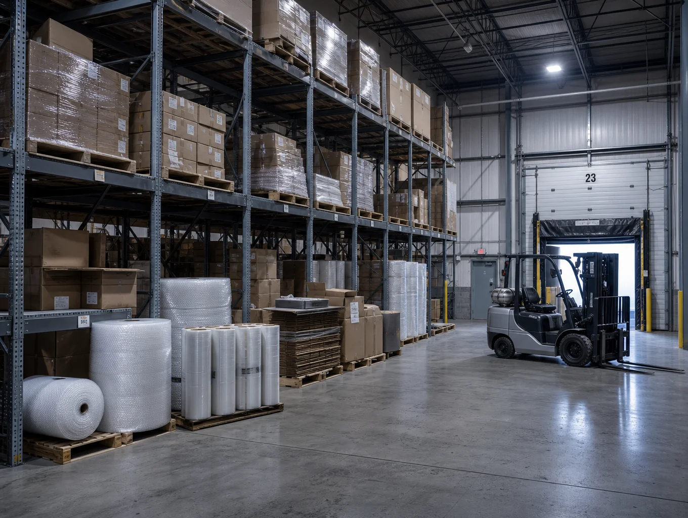 Palletized wholesale shipments arranged on a distribution dock